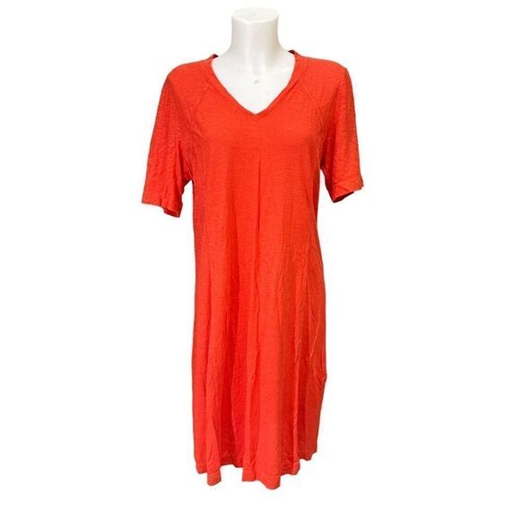 Eileen Fisher V Neck Orange Hemp Organic Cotton Blend Short Sleeve Shift Dress M - Picture 1 of 9